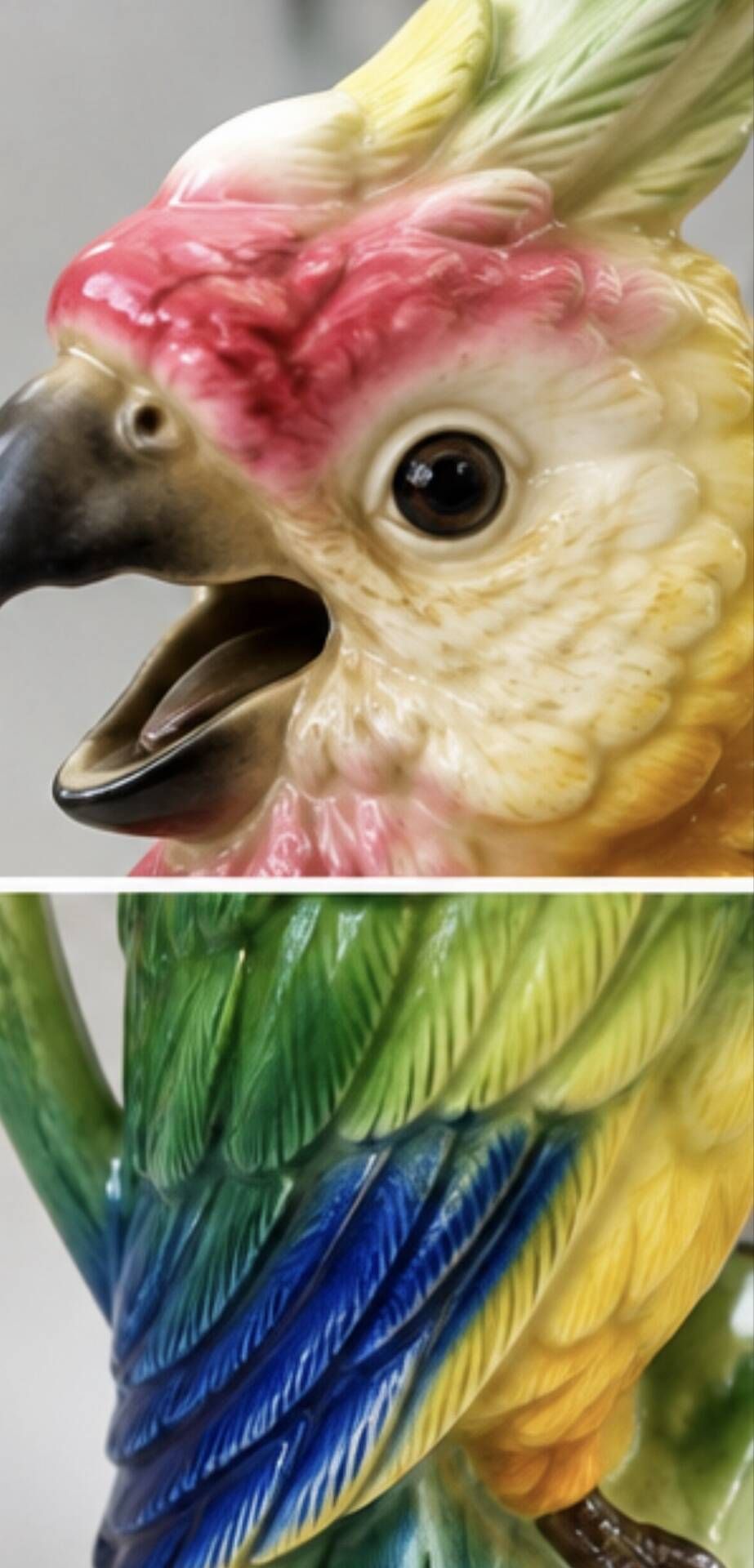 Pair of vintage ceramic cockatoo parrots – 40 cm