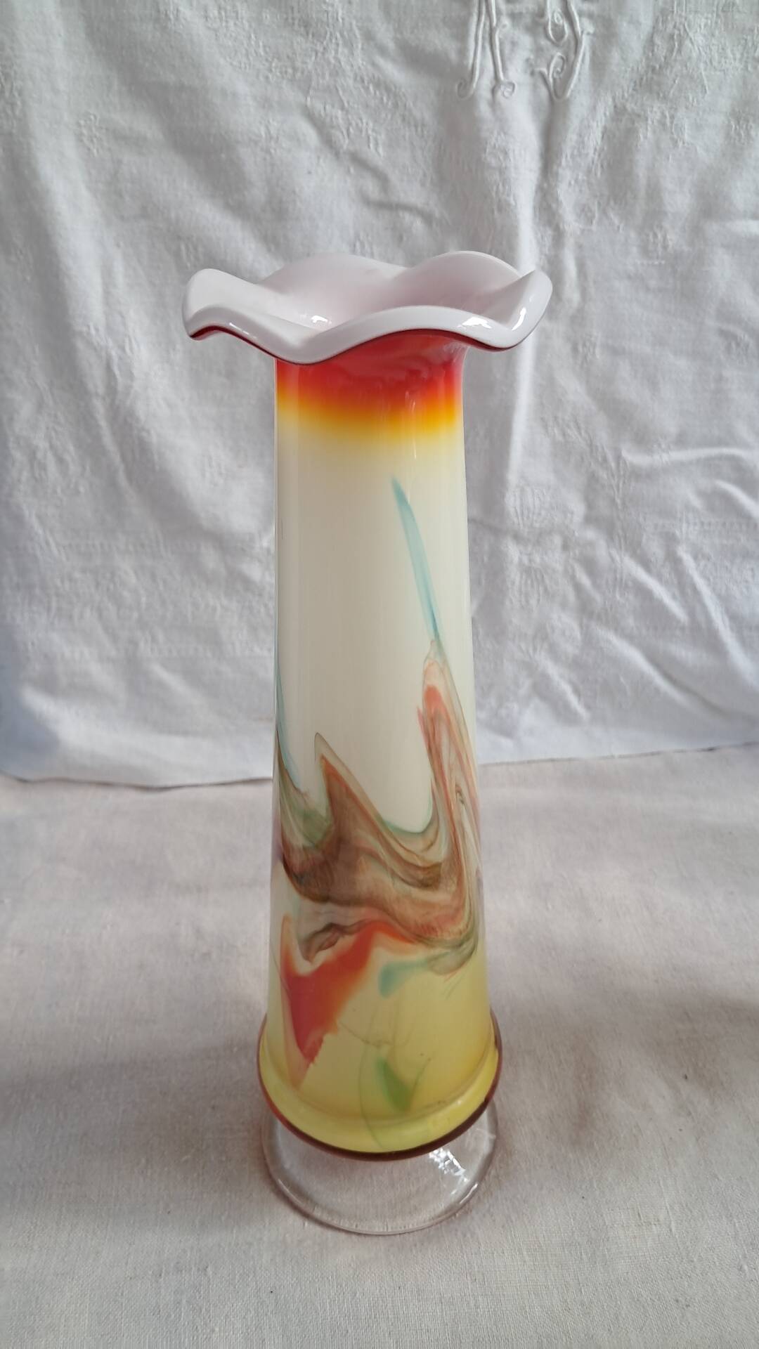 Vintage Opaline Multicoloured Glass Soliflore Vase – 1970s