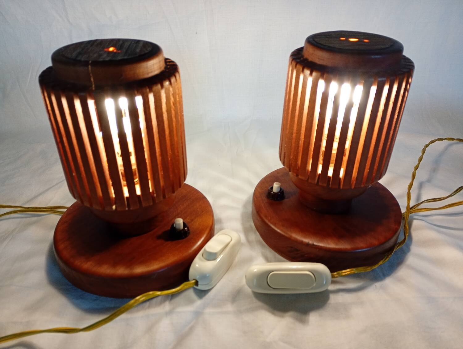 Pair of wooden bedside lamps