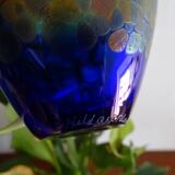 Vase verre irisé multicolore et bleu cobalt canada robert held signé