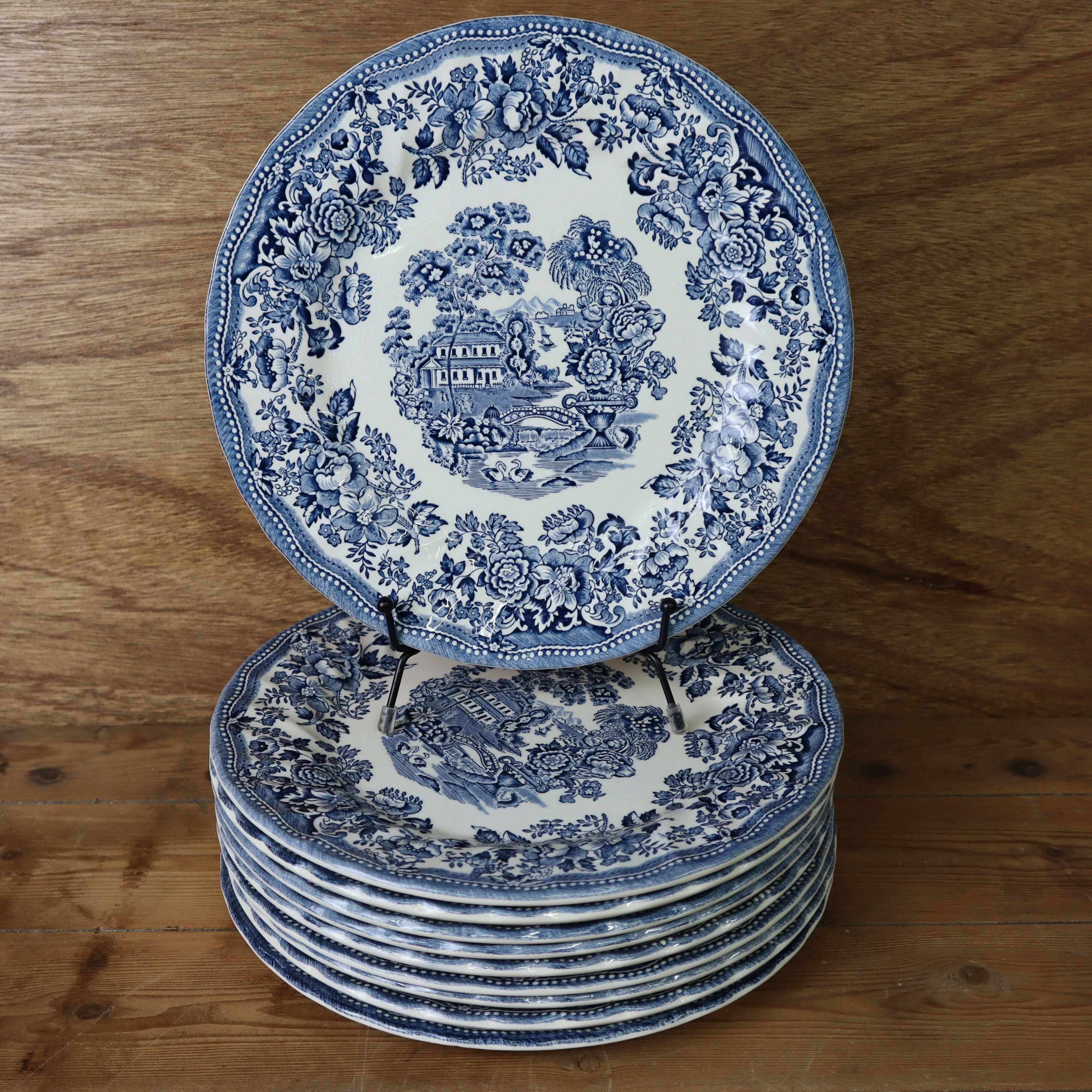 5 Tonquin and Myott English flat plates, Staffordshire blue model
