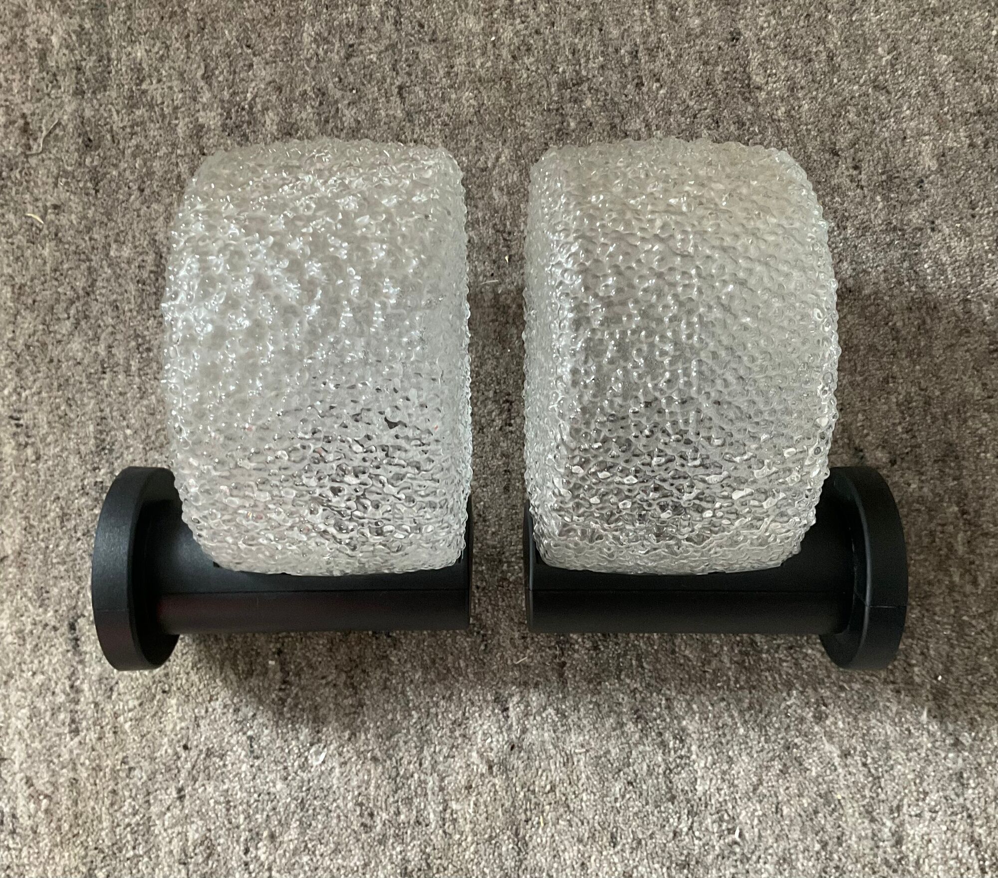 Pair of vintage wall lamps in molded glass, 80s