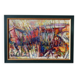 Jacques destoop painting cardboard canvas 1990 "autumn in pouilly en vexin"