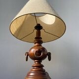 Turned wood lamp with rings