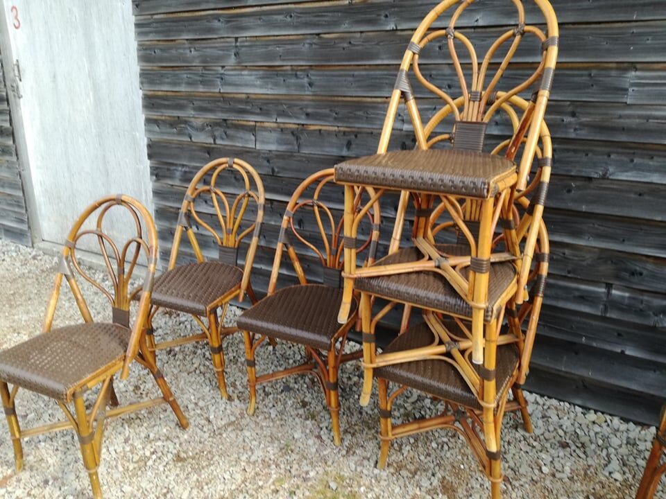 Set of 6 terrace chairs "bistro" in natural rattan.