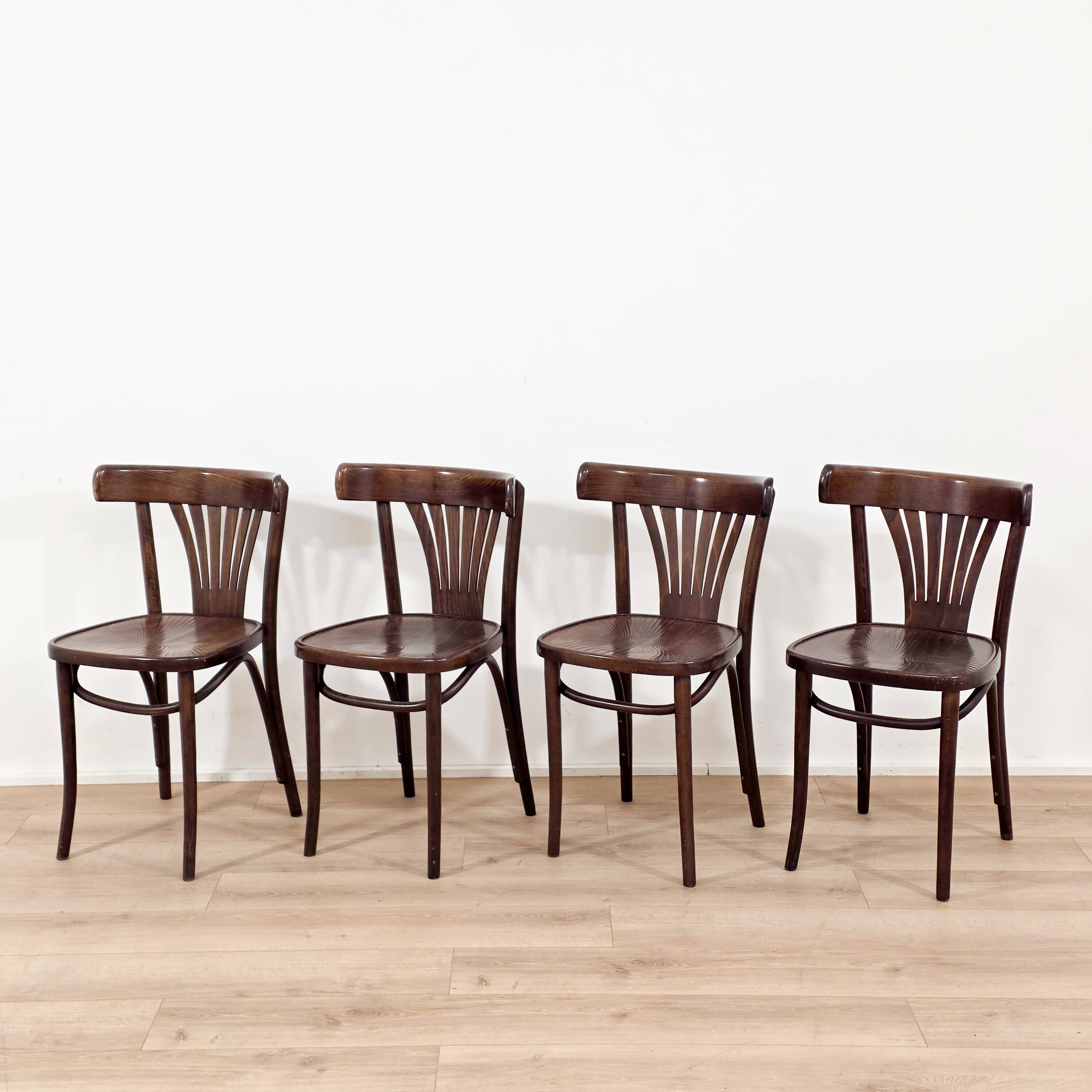 Set of 4 solid wood bistro chairs from the 1970s
