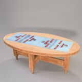 Oak and tile coffee table by Guillerme et Chambron for Votre Maison, 1970s.