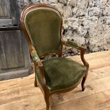 Armchair Voltaire Louis Philippe in wood green velvet XIX