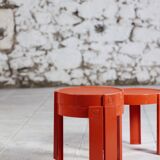 3 nesting tables in orange plastic by Prisunic, 1970.