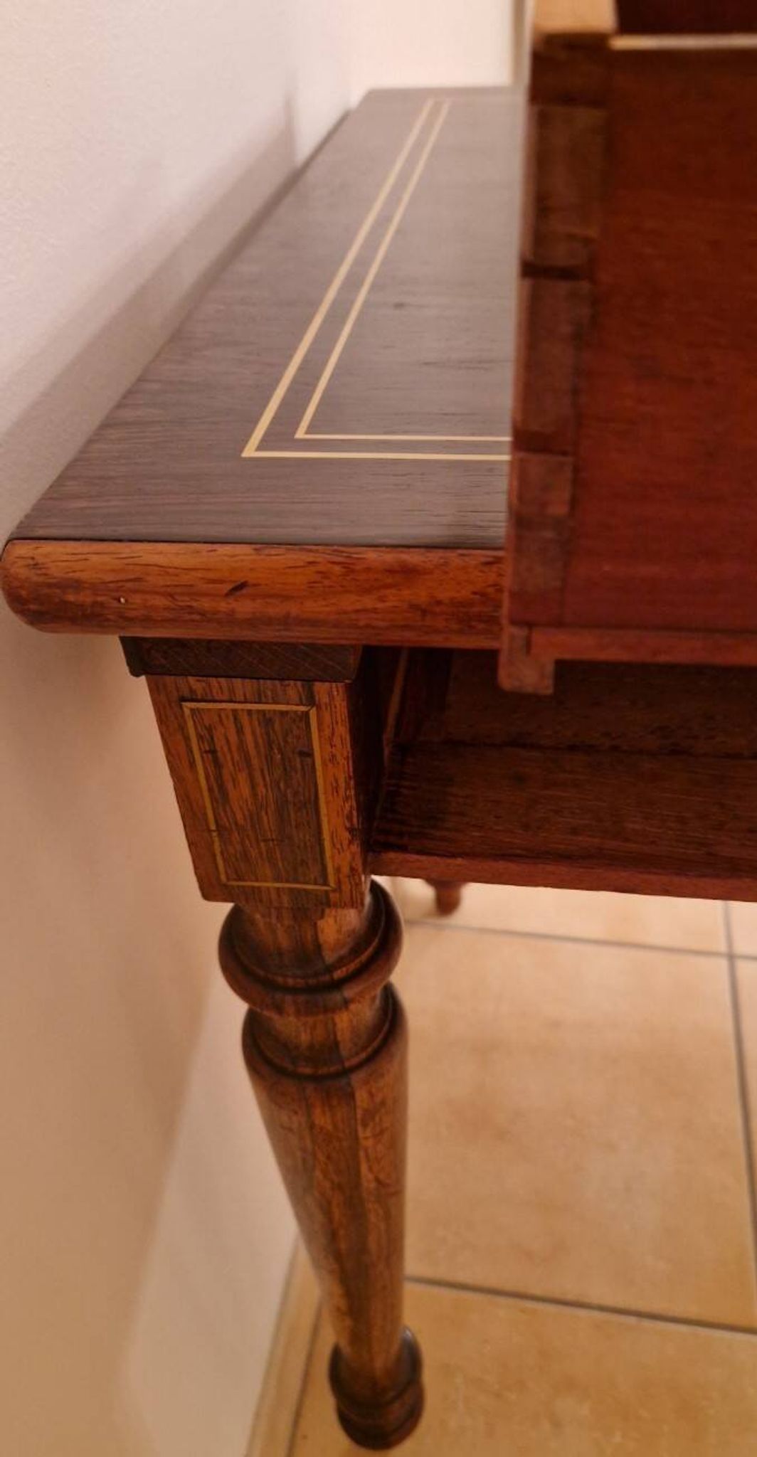 Restored antique Louis XVI style desk with a 19th-century leather top.
