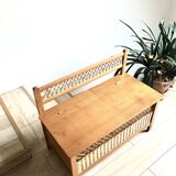 Wooden and rattan chest/bench