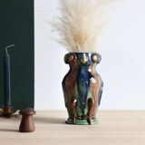 Zoomorphic ceramic owl vase in Flanders earth, Torhout Belgium, Art Nouveau period