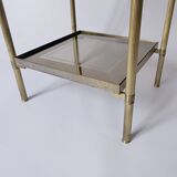 Sellette, table d'appoint en laiton et verre fumé miroir ancienne
