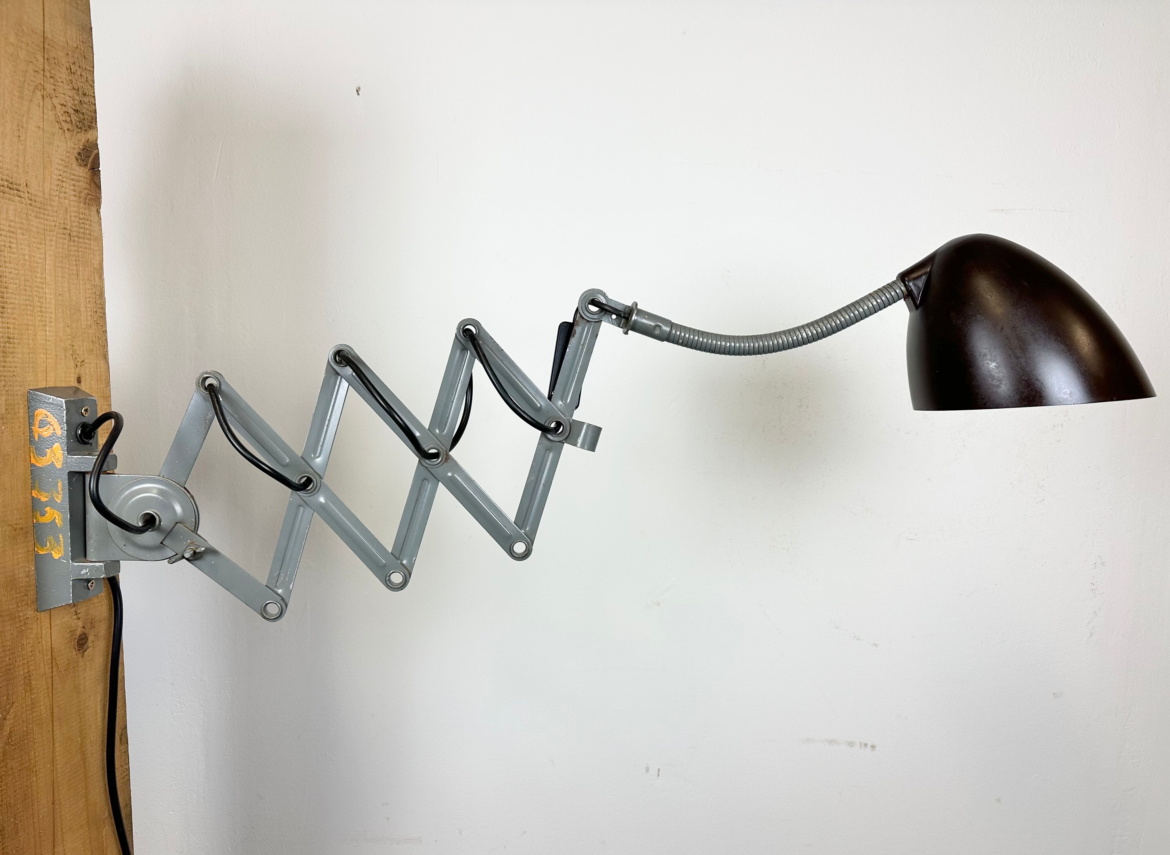 Grey Industrial Scissor Wall Lamp from Elektroinstala, 1960s