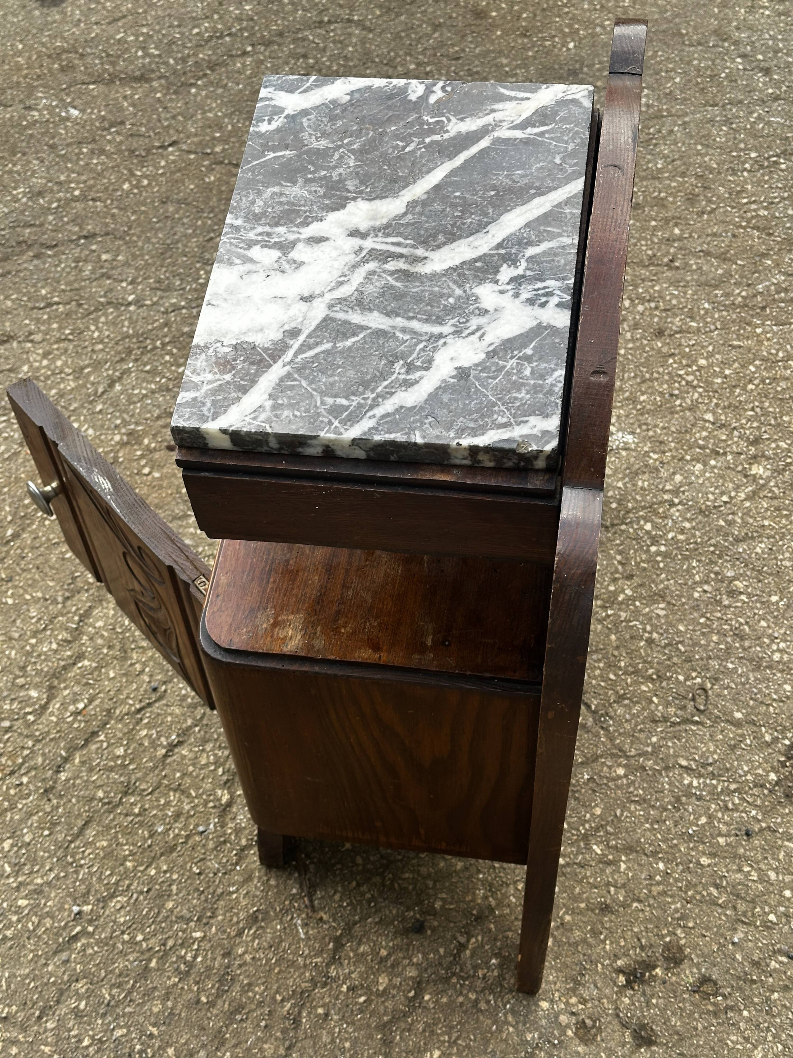 Art Deco bedside table in oak and marble