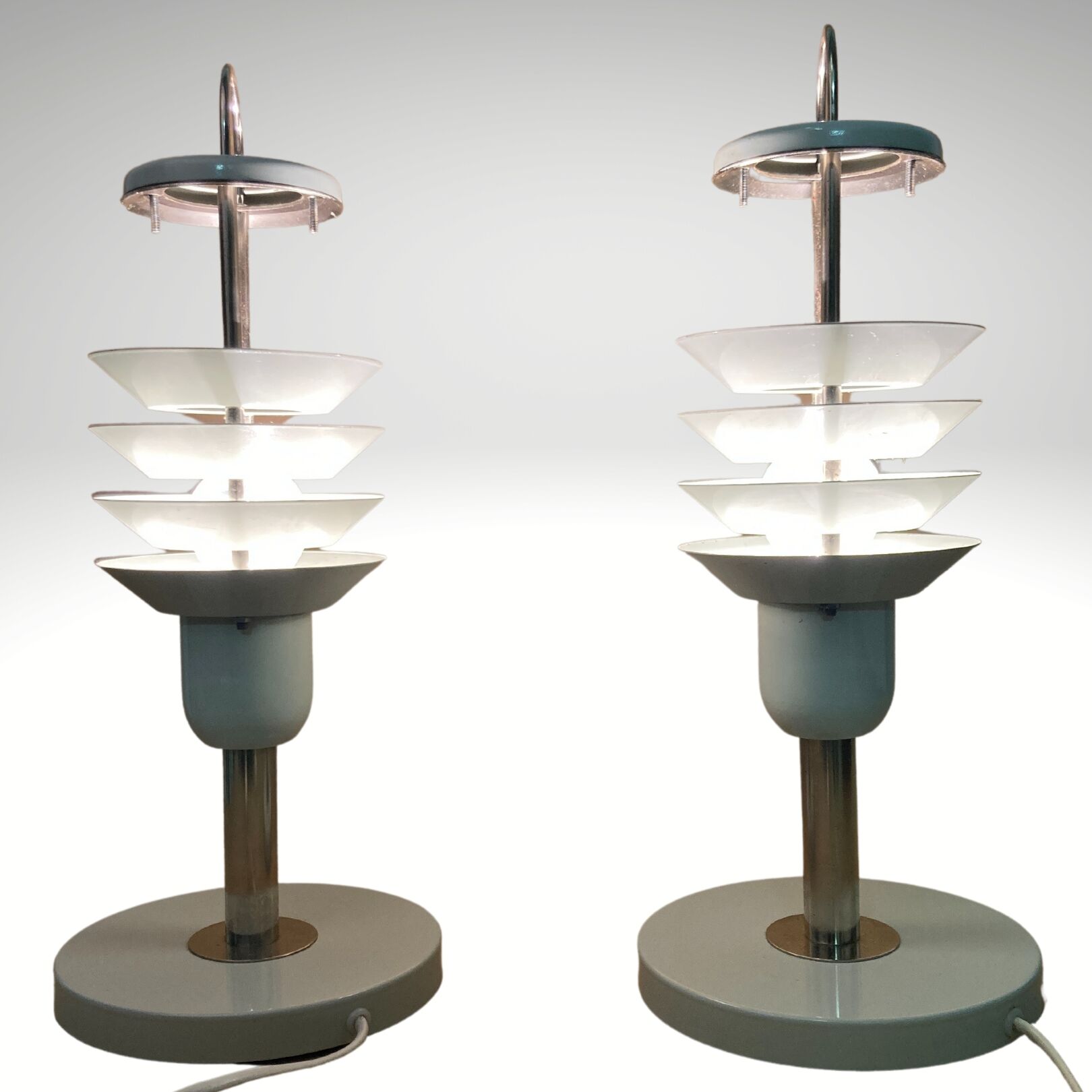 Pair danish scandinavian space age architectural table lamps