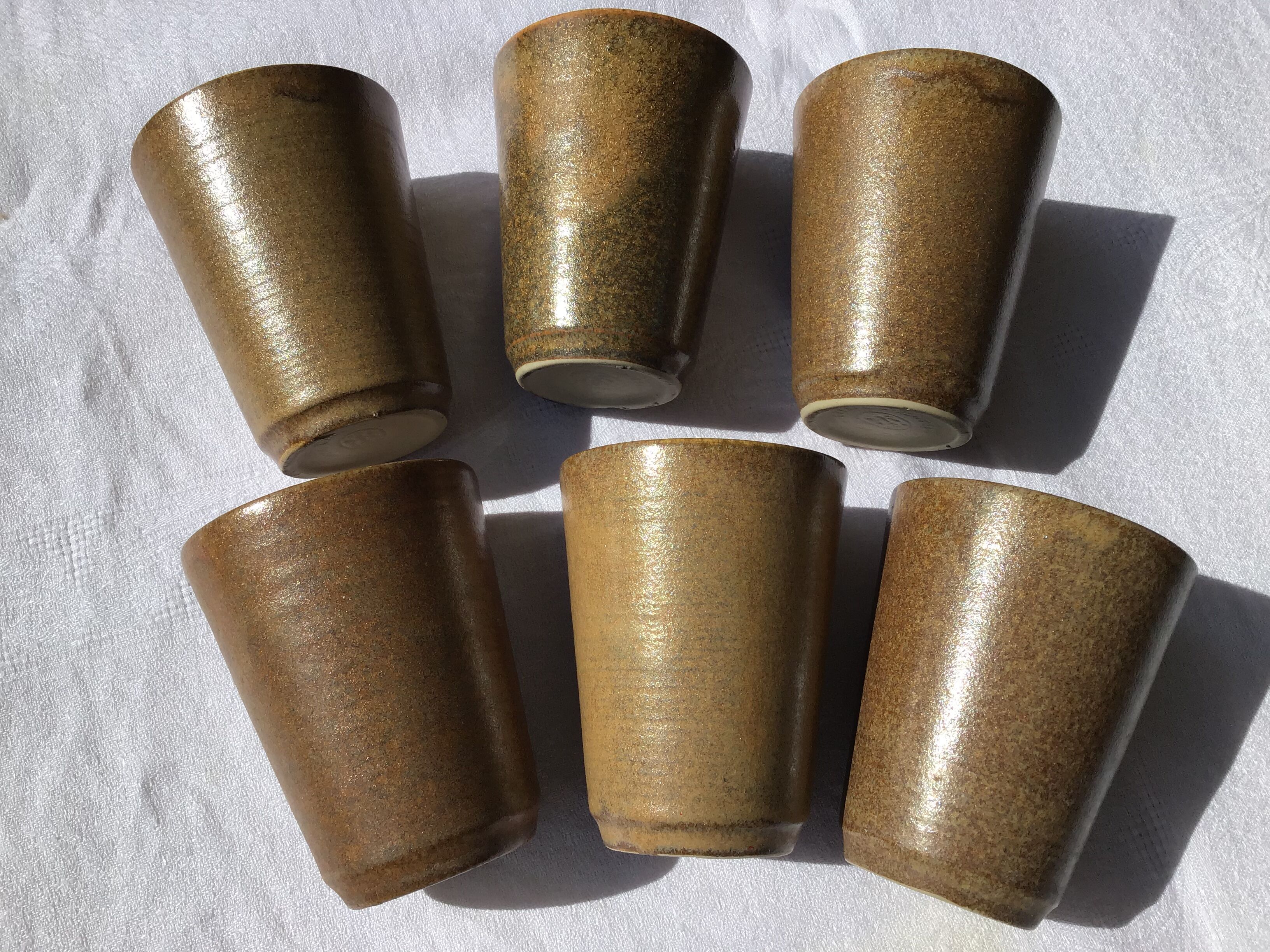 6 vintage Digoin sandstone cups