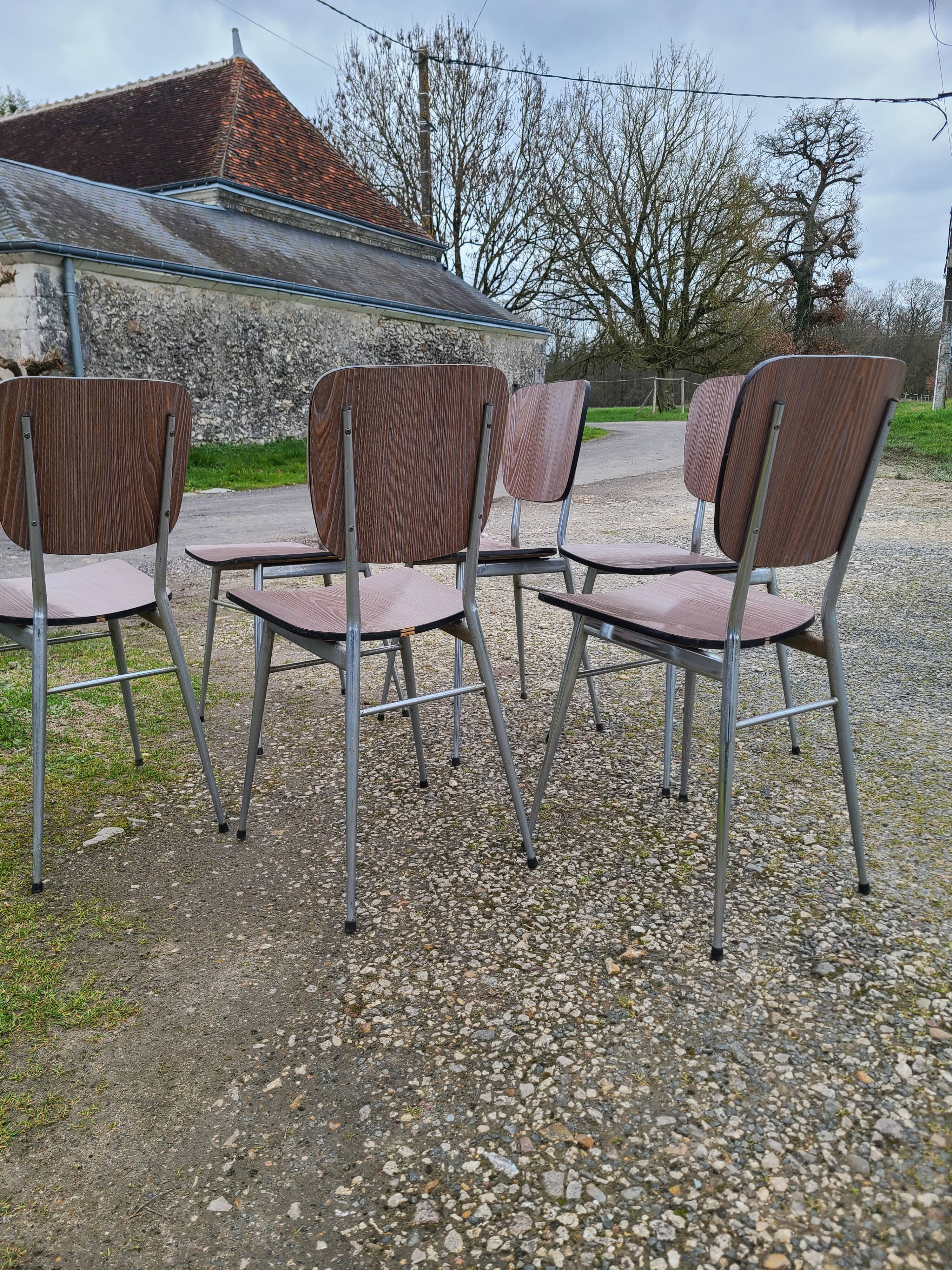 Lot de 6 chaises en formica vintage imitation bois