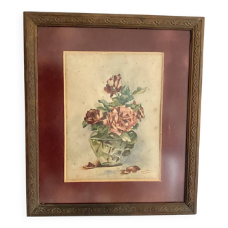 Old watercolor bouquet of roses