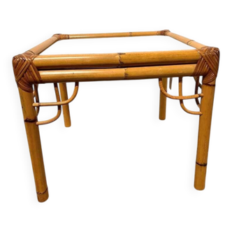 Rattan and glass side table