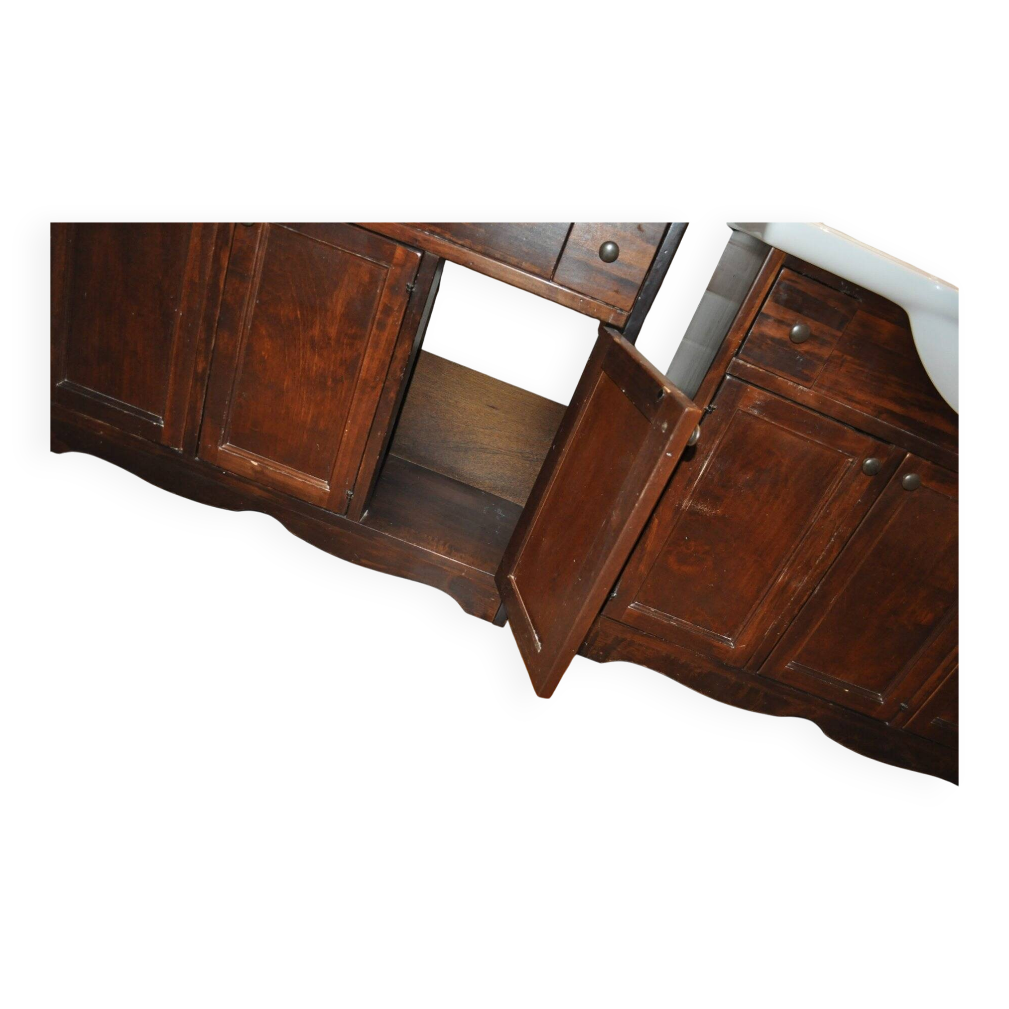 Vintage Poplar Wood Vanity Cabinet with Wash Basin, 1960s, Set of 2