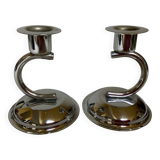 Pair of small silver metal candlesticks