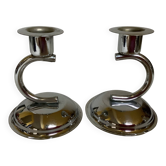 Pair of small silver metal candlesticks