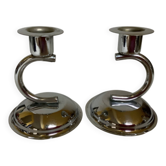 Pair of small silver metal candlesticks