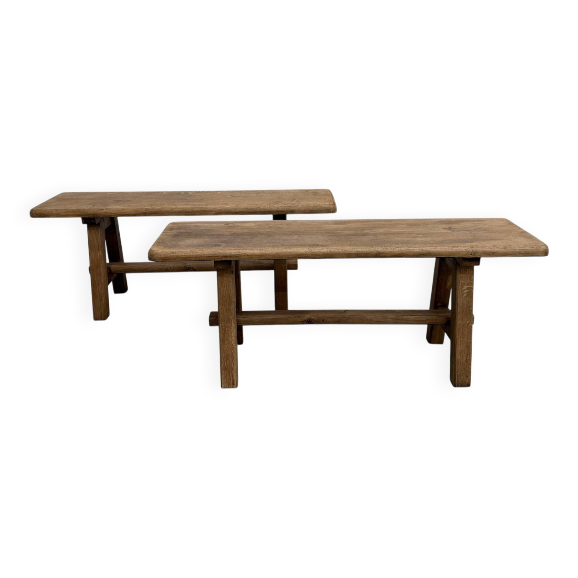 Pair of small solid oak benches - 1950s