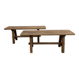 Pair of small solid oak benches - 1950s