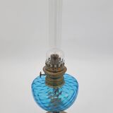 Blue glass and brass oil lamp
