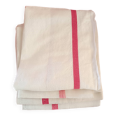 4 Linen tea towels. Red stripe.