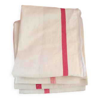 4 Linen tea towels. Red stripe.