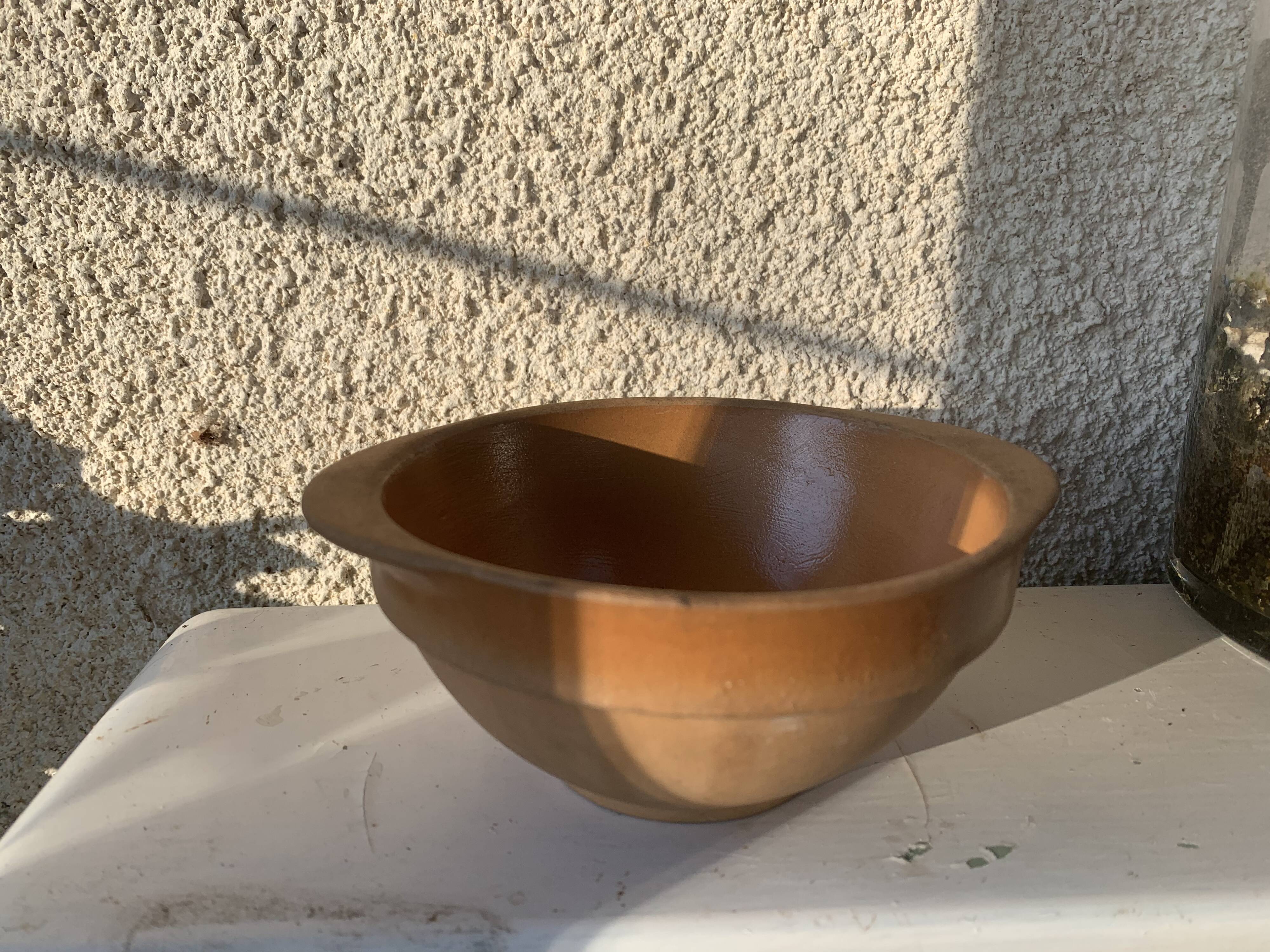 4 bowls in eared stoneware, vintage Gien France sandstone