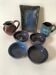 Set of handmade ceramics in shades of blue.