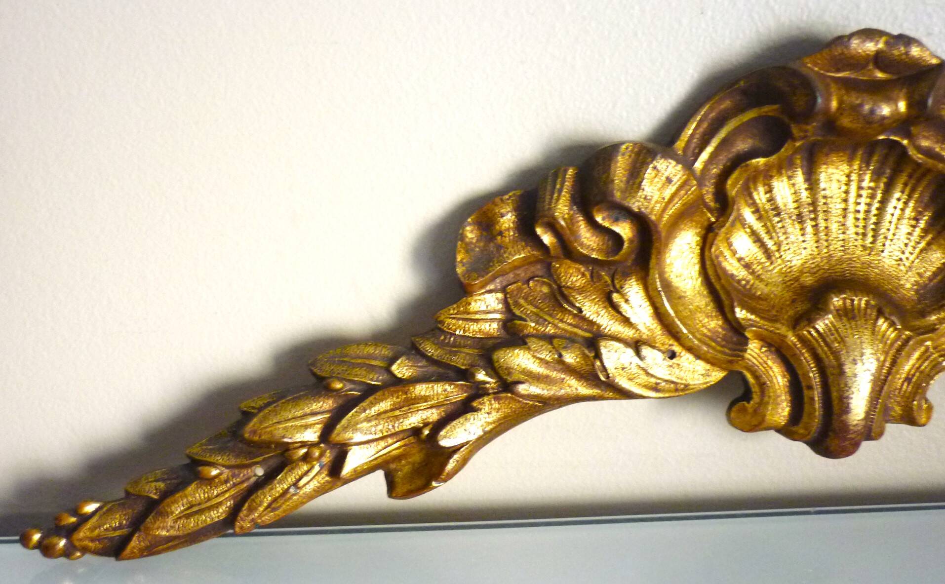 Antique gilt bronze pediment, furniture decoration, mirror, signed JF
