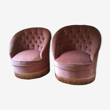 Pair of pink velvet toad armchair