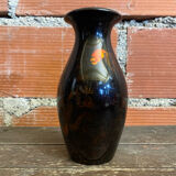 Antique Lacquered Wood Vase Vietnam Koi Carp 3D Vintage