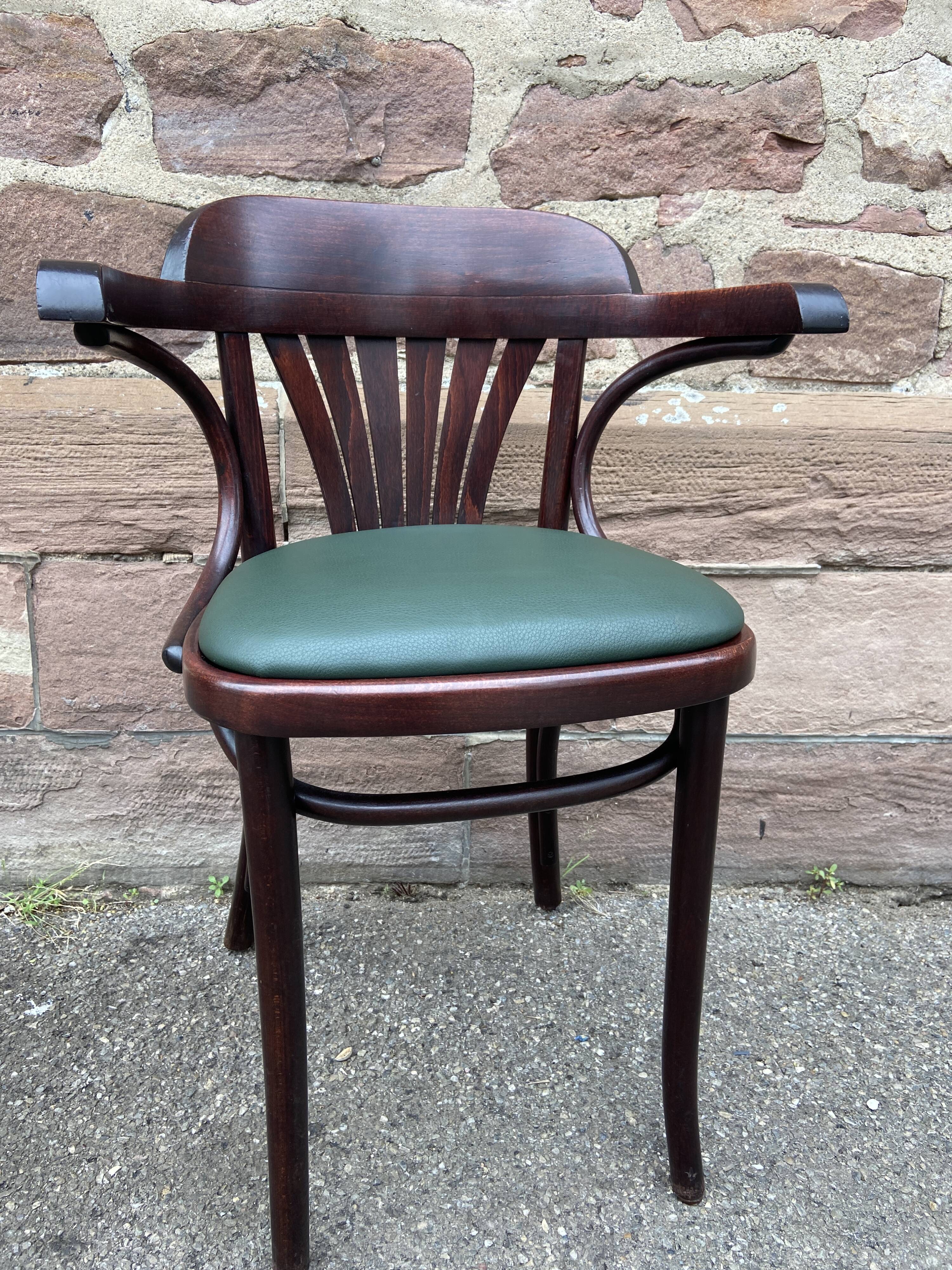 Pair of vintage 80s curved wood restaurant armchairs