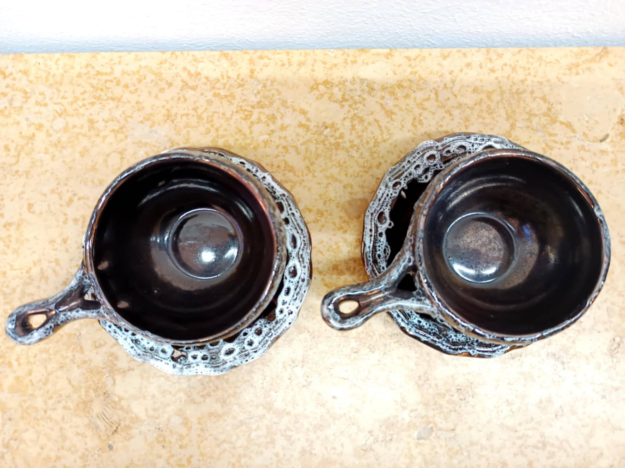 Six vintage Sars Poteries coffee cups, 1960