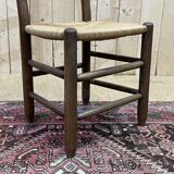 Series of 6 brutalist chairs from the 1950s - oak and straw seat