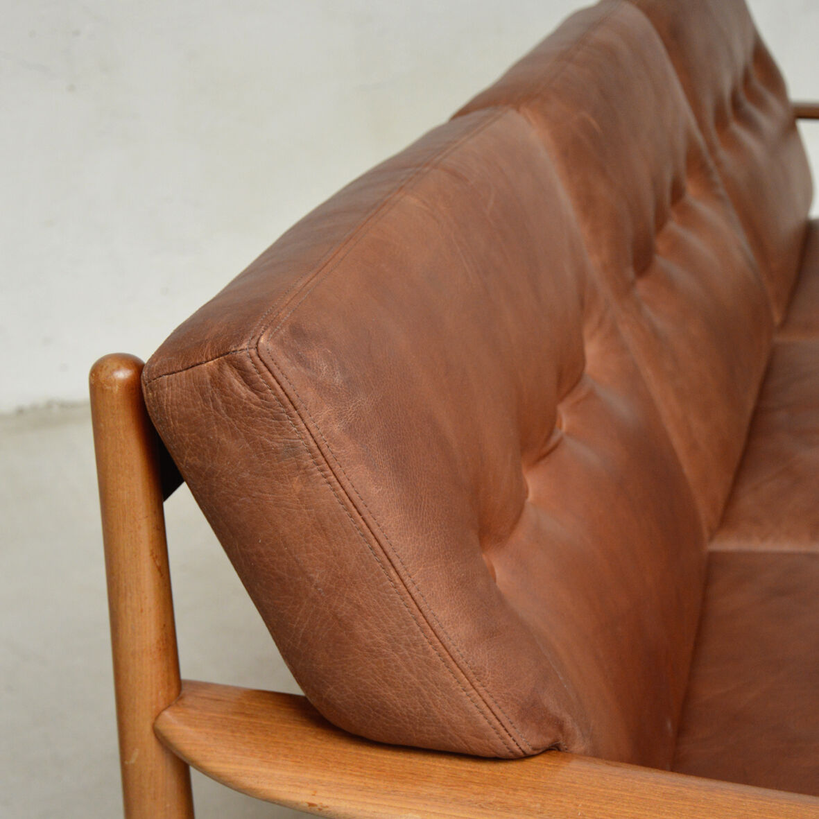 Danish 3 seater teak and leather sofa, 1960
