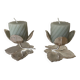 Set of 2 Silver Candle Holders - Tulip Shape on Vine Leaf