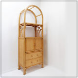 Vintage bamboo bookcase with drawers, 1980s