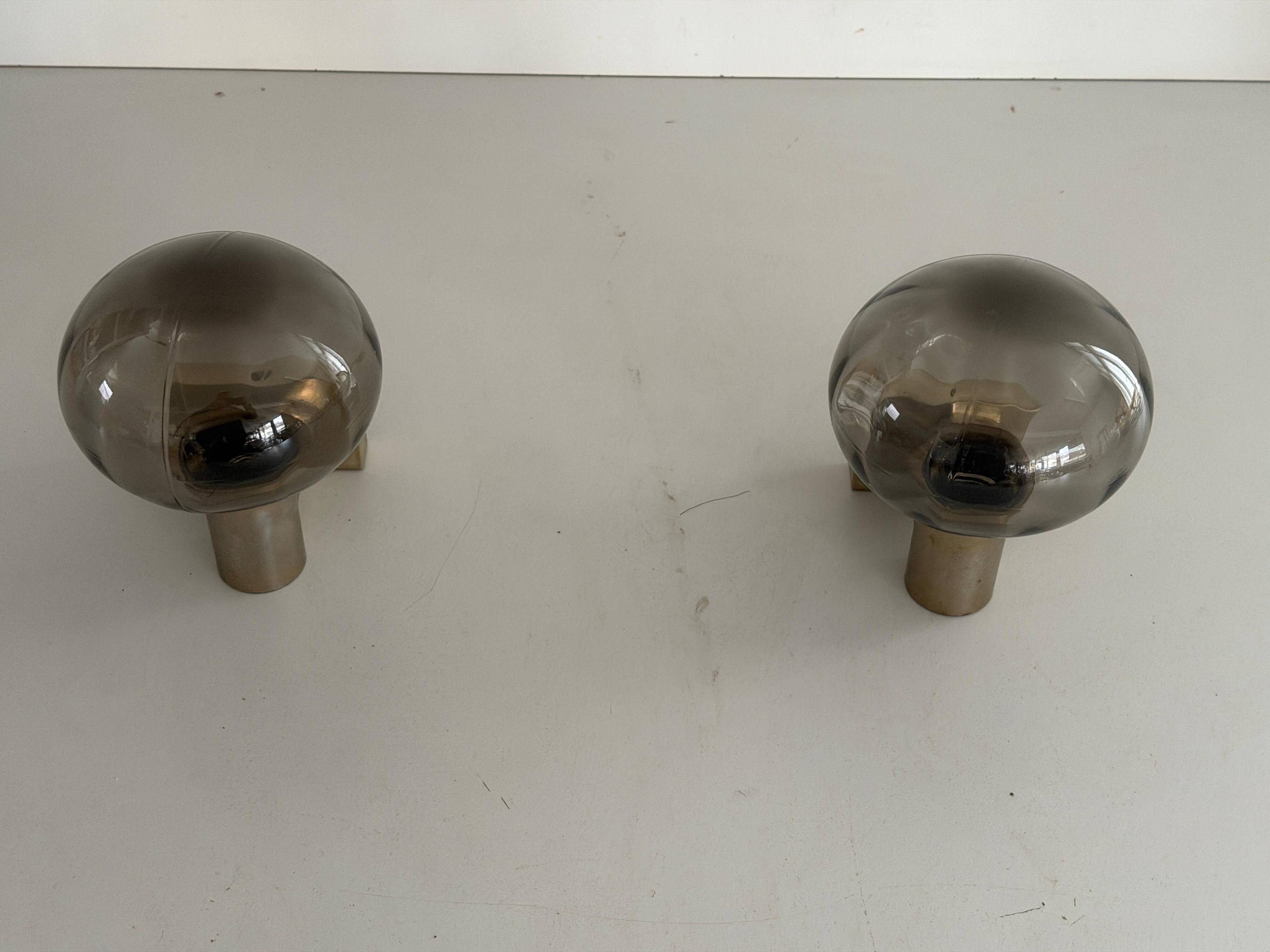 Pair of grey glass and chrome wall lights from the mid-century by N Leuchten, 1960s, Germany.