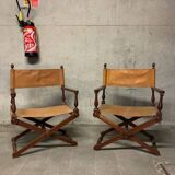 Pair of folding armchairs with leather seats