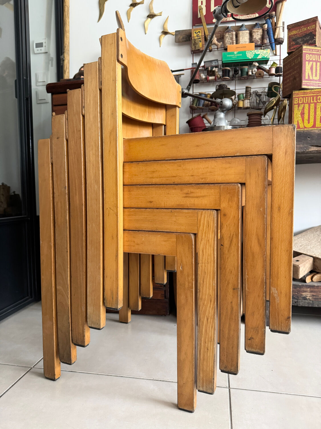 5 vintage stackable chairs — Rainer Schell Schlapp Möbel 1960s