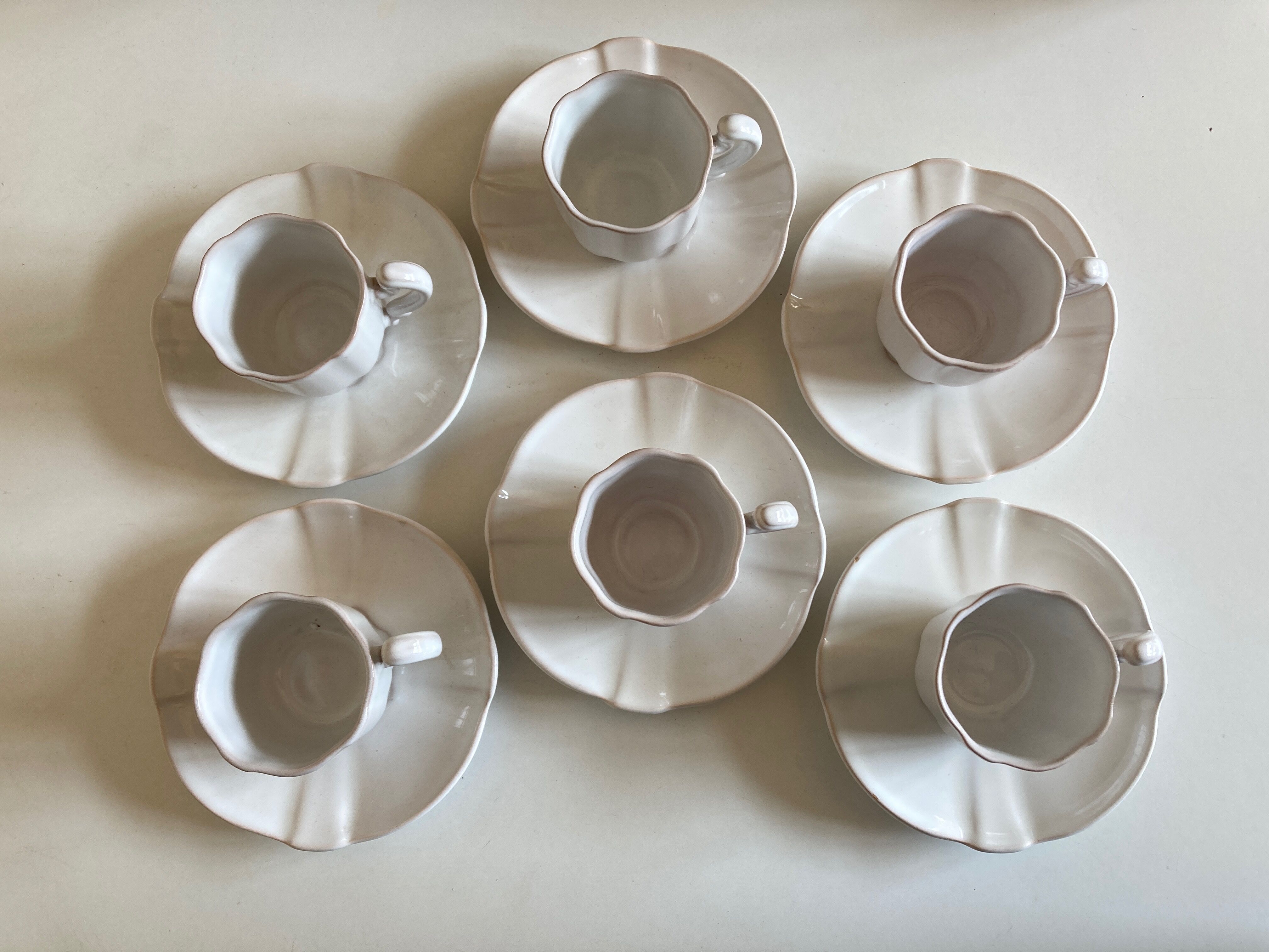 Set of 6 cups in glazed earth with Pierre Motton godrons in Gien 1960