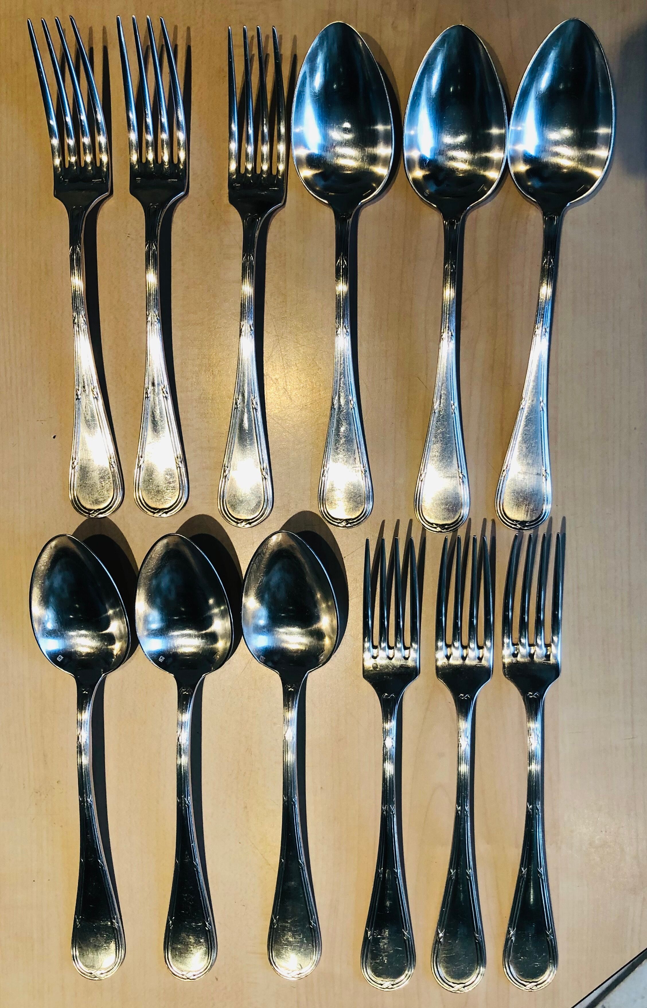 Set of 6 cutlery (12 pieces) in silver metal