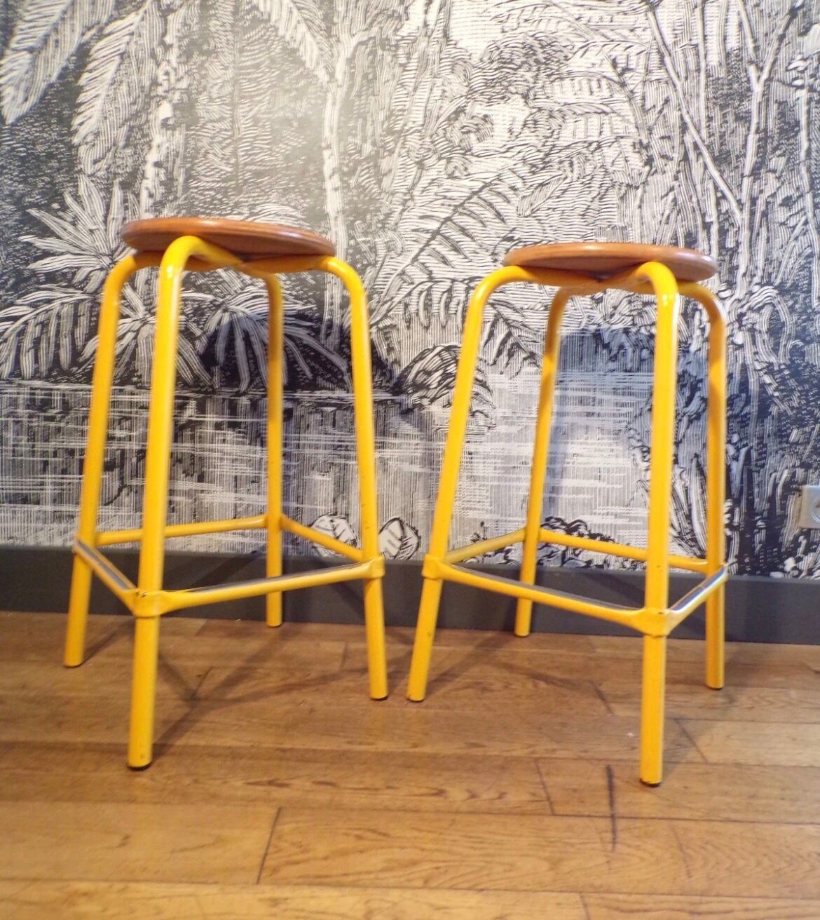 2 high metal workshop stools